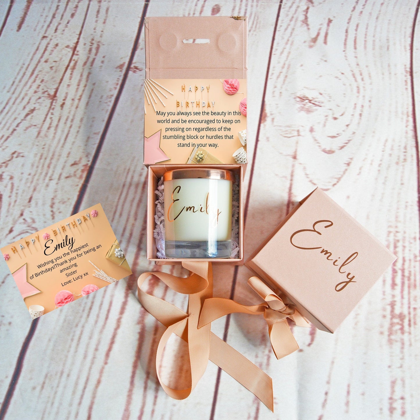 Rose Gold Birthday Gift. Rose Gold Birthday Candle Box, Gift for Friends. Gifts for Mom. Gift Box with Ribbon. Personalised Birthday Candle - Bijoux Lucy